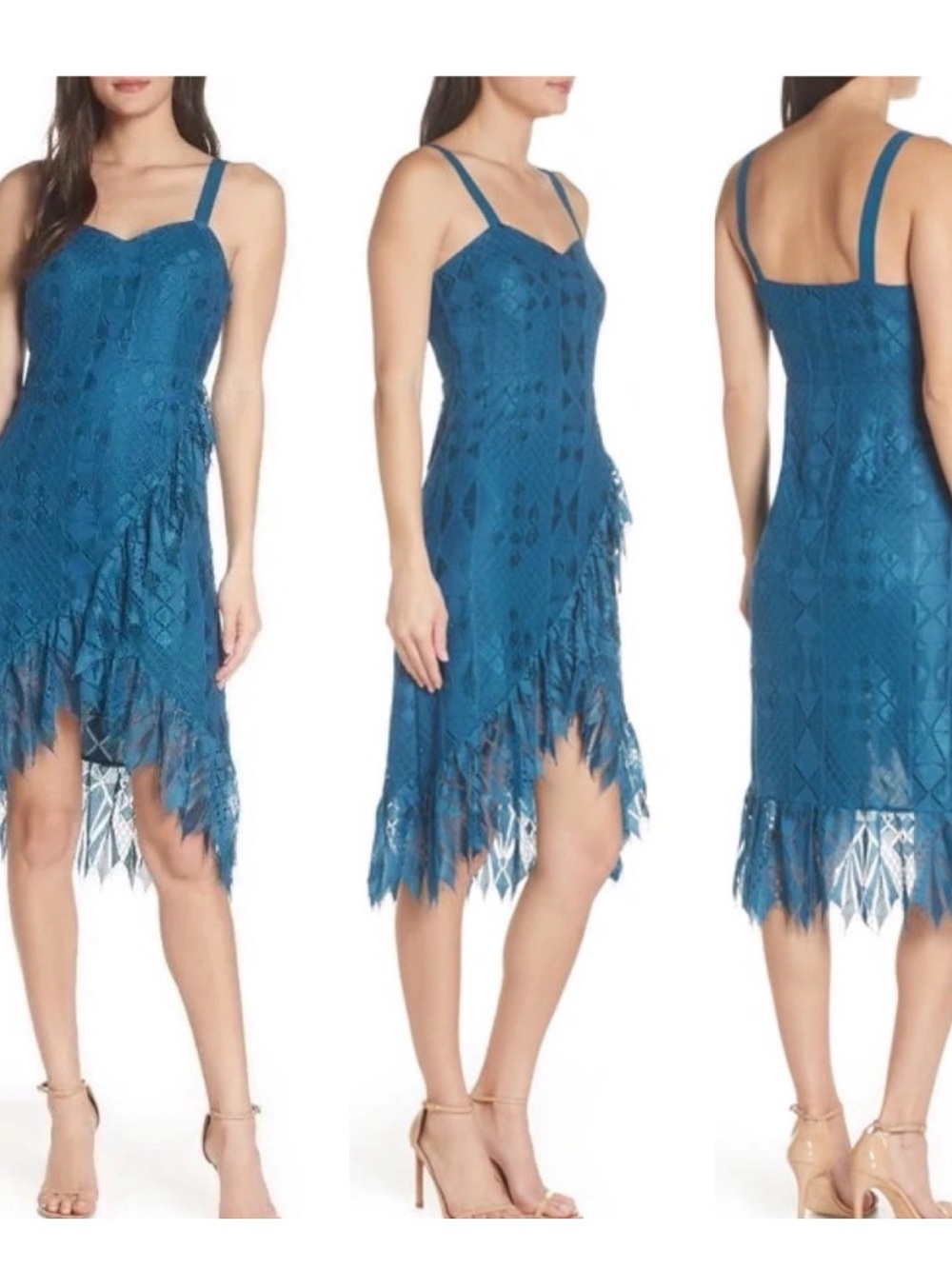 foxiedox Teal Lace High-Low Slip Dress